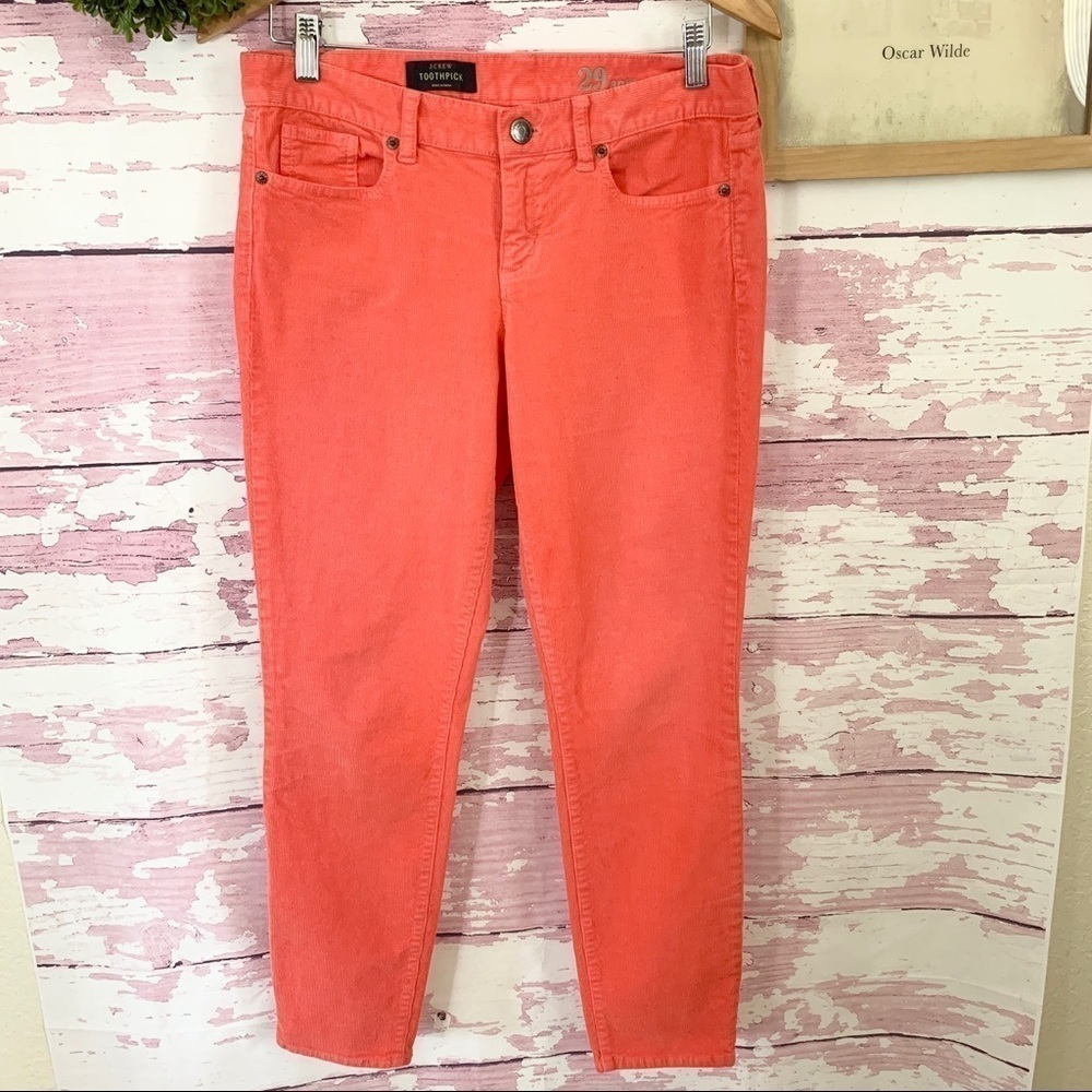 J. CREW Toothpick Coral Corduroy 29 Ankle Pants